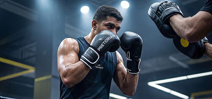Homem treinando boxe em academia moderna